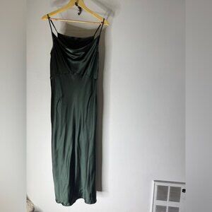 Quince washable silk cowl neck long slip dress green large